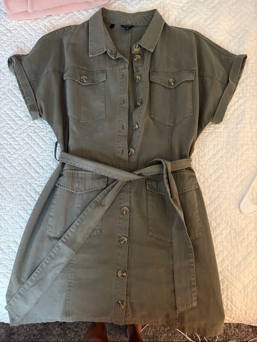 Buffalo David Bitton Olive Green Utility Shirt Dress with Waist Tie